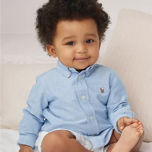 Baby Boys Cotton Oxford Button Shirt Polo by Ralph Lauren Blue Button Down Shirt - Picture 1 of 3
